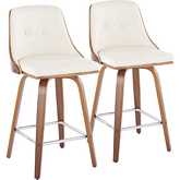 Gianna Swivel Counter Stool in Walnut Wood & Light Cream Leatherette with Chrome Footrest (Set of 2)